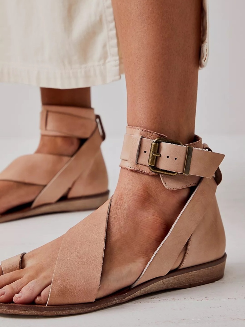 New Free People Vale Make Up Nude Buckle Boot Sandals Shoes 8.5/38.5